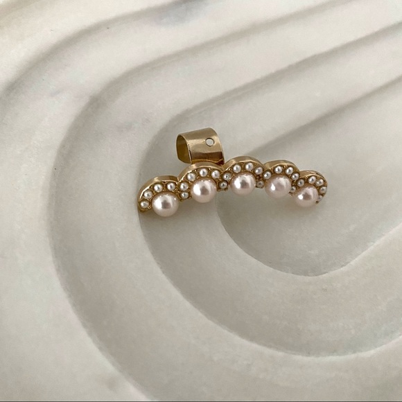 Gold Pearl Ear Climber Earring - Picture 2 of 5